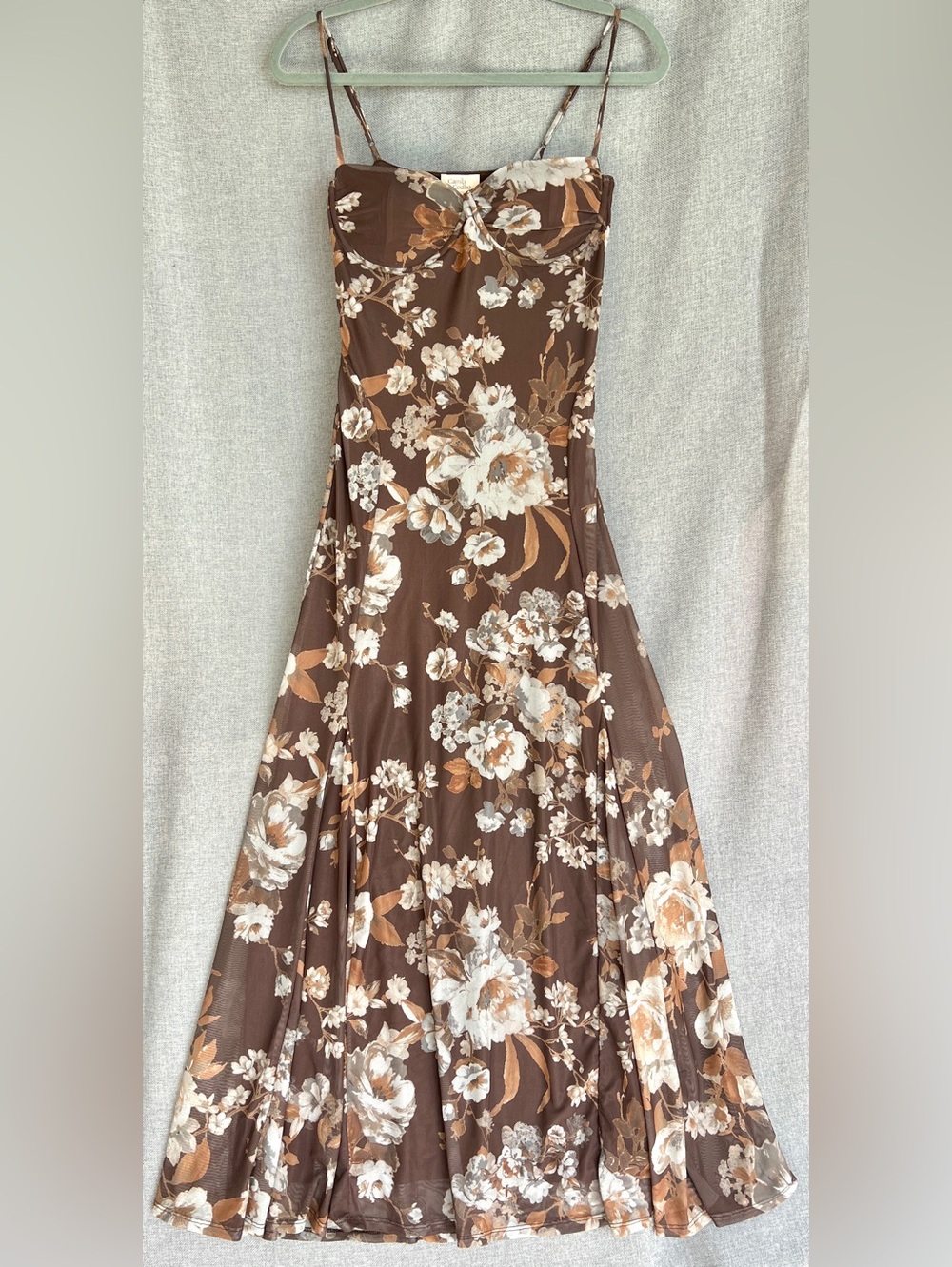 Camila Coelho Revolve Floral Mesh Spaghetti Straps Underwire  Maxi dress brown S